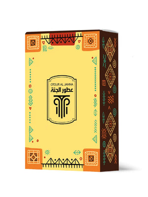 Coffret élégant du parfum Otour Al Janna Otour Al Janna, reflétant une fragrance de haute parfumerie aux notes de sable chaud et bois de santal