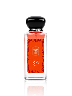 Bouteille élégante du parfum Al Sika de Otour Al Janna avec design orange vif.